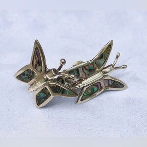 🌹🍃VTG Mexican Abalone Shell Butterfly Sterling Silver Screw-back Earrings🍃🌹